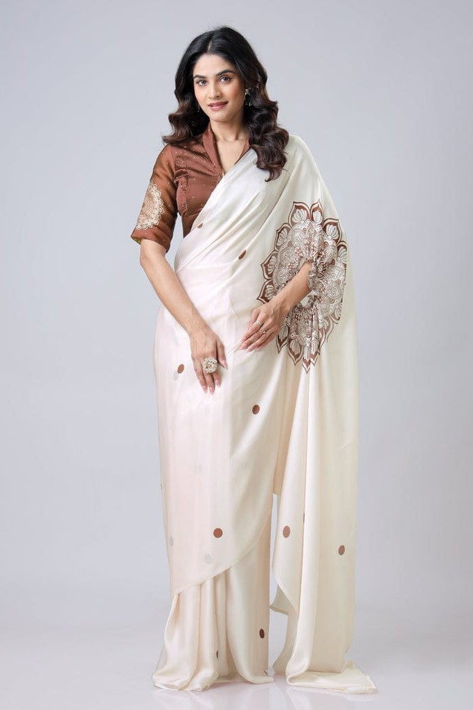 Free Hand Stylish Satin Georgette Saree