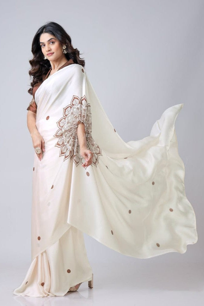 Free Hand Stylish Satin Georgette Saree