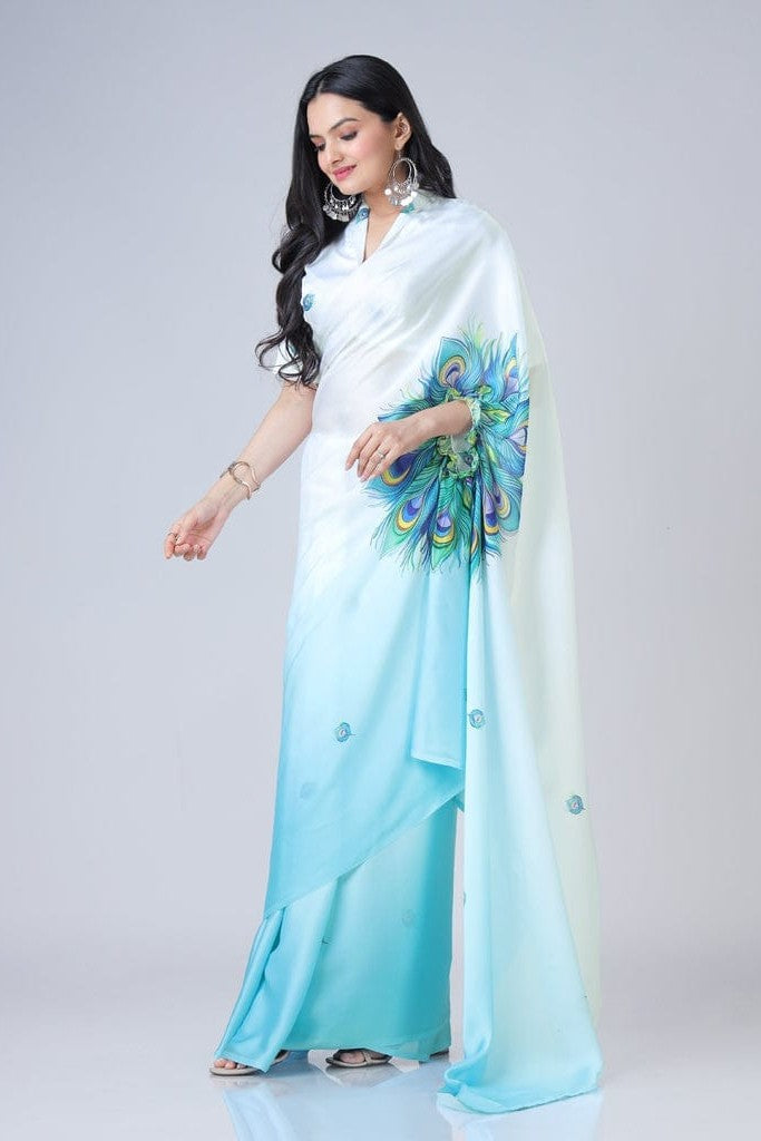Free Hand Stylish Satin Georgette Saree