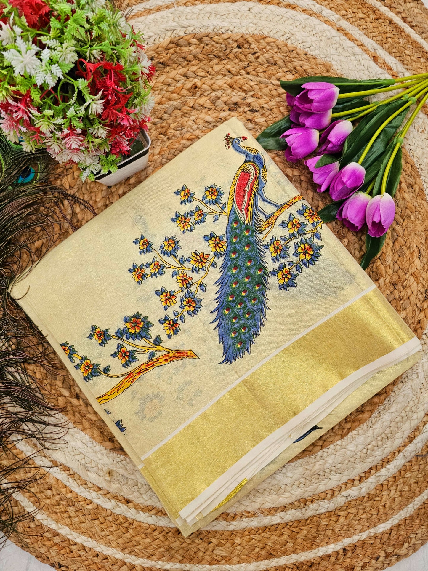 Premium Golden Tissue Saree