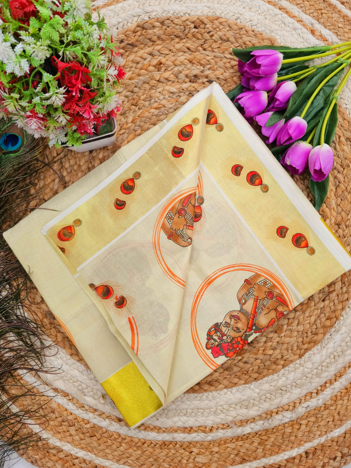 Premium Golden Tissue Saree