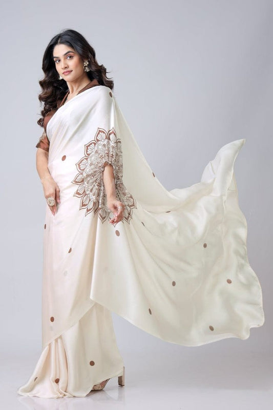 Free Hand Stylish Satin Georgette Saree