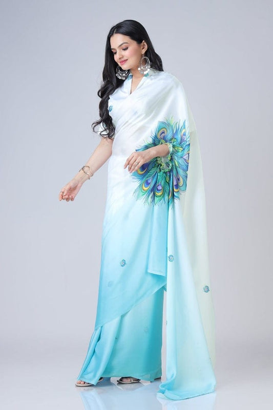Free Hand Stylish Satin Georgette Saree