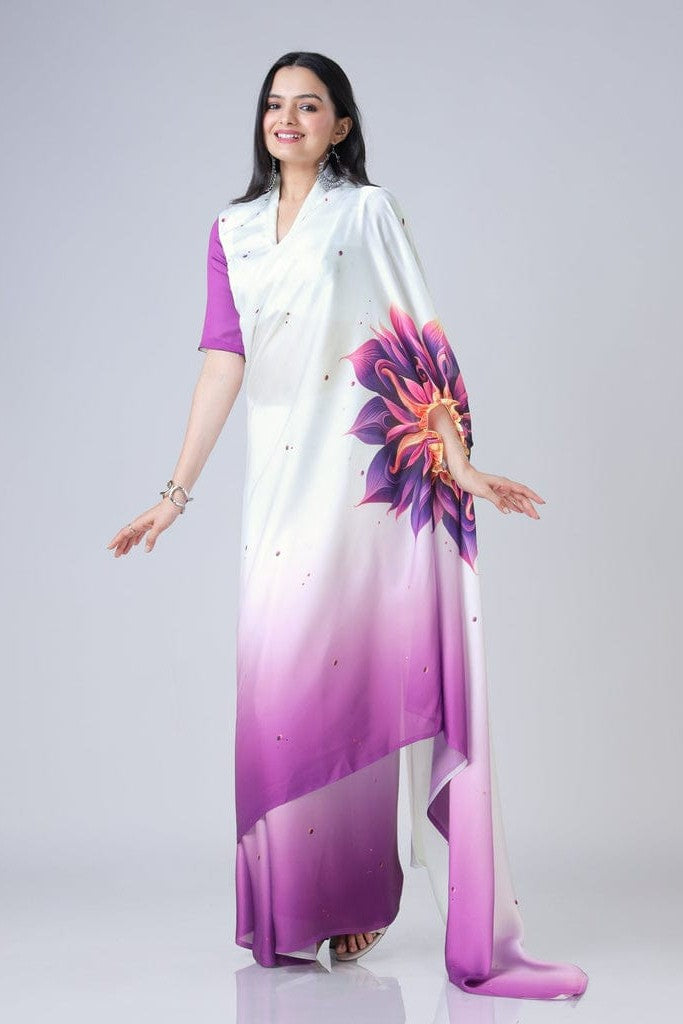Free Hand Stylish Satin Georgette Saree