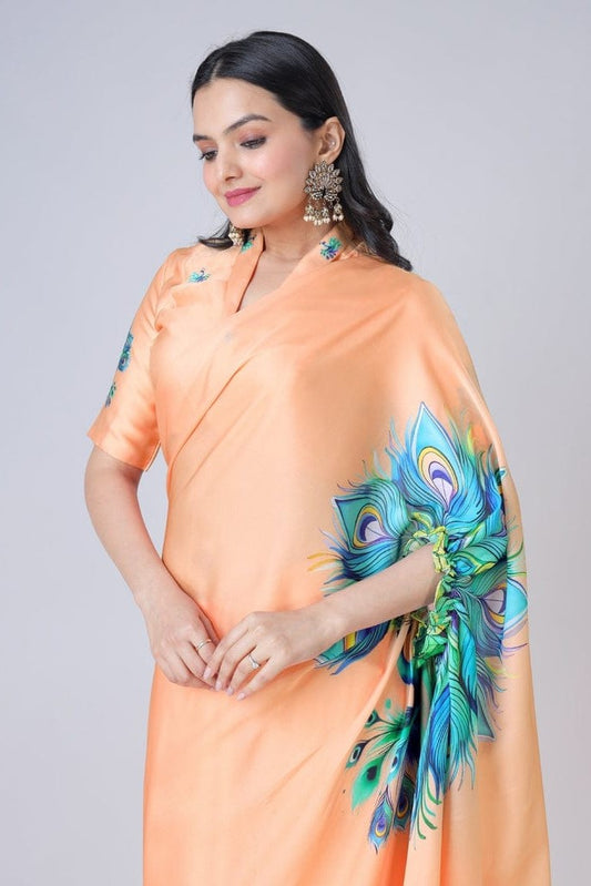 Free Hand Stylish Satin Georgette Saree