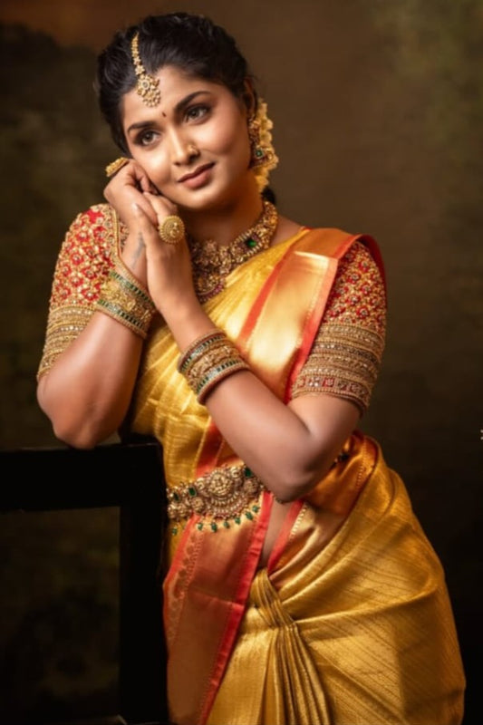 Banarasi Soft Tissue Silk Sarees - Yellow