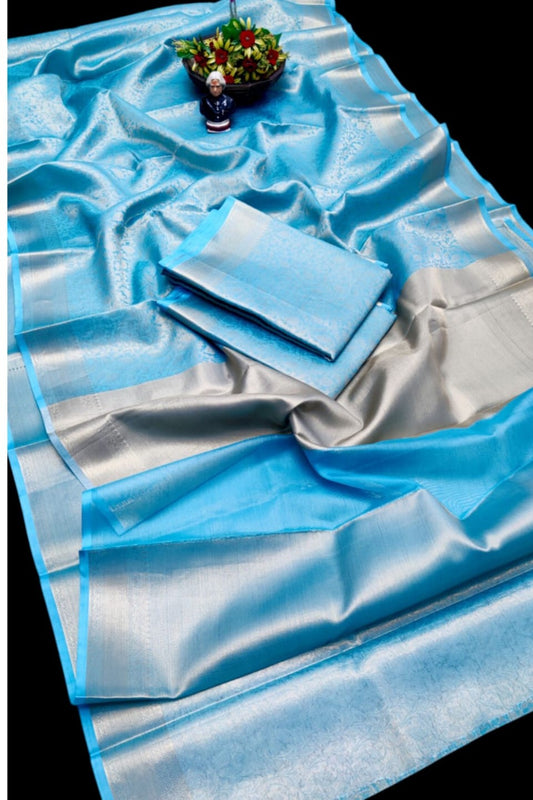 Banarasi Soft Tissue Silk Sarees Sky Blue